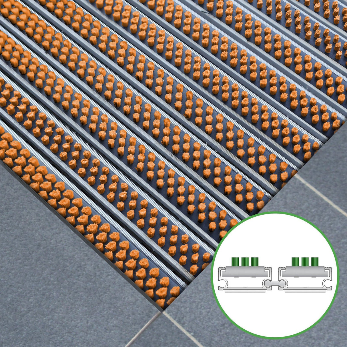 Tapis d'entrée ALUFLOW - insert brosse pour usage extérieur - 3 épaisseurs - Zone 1