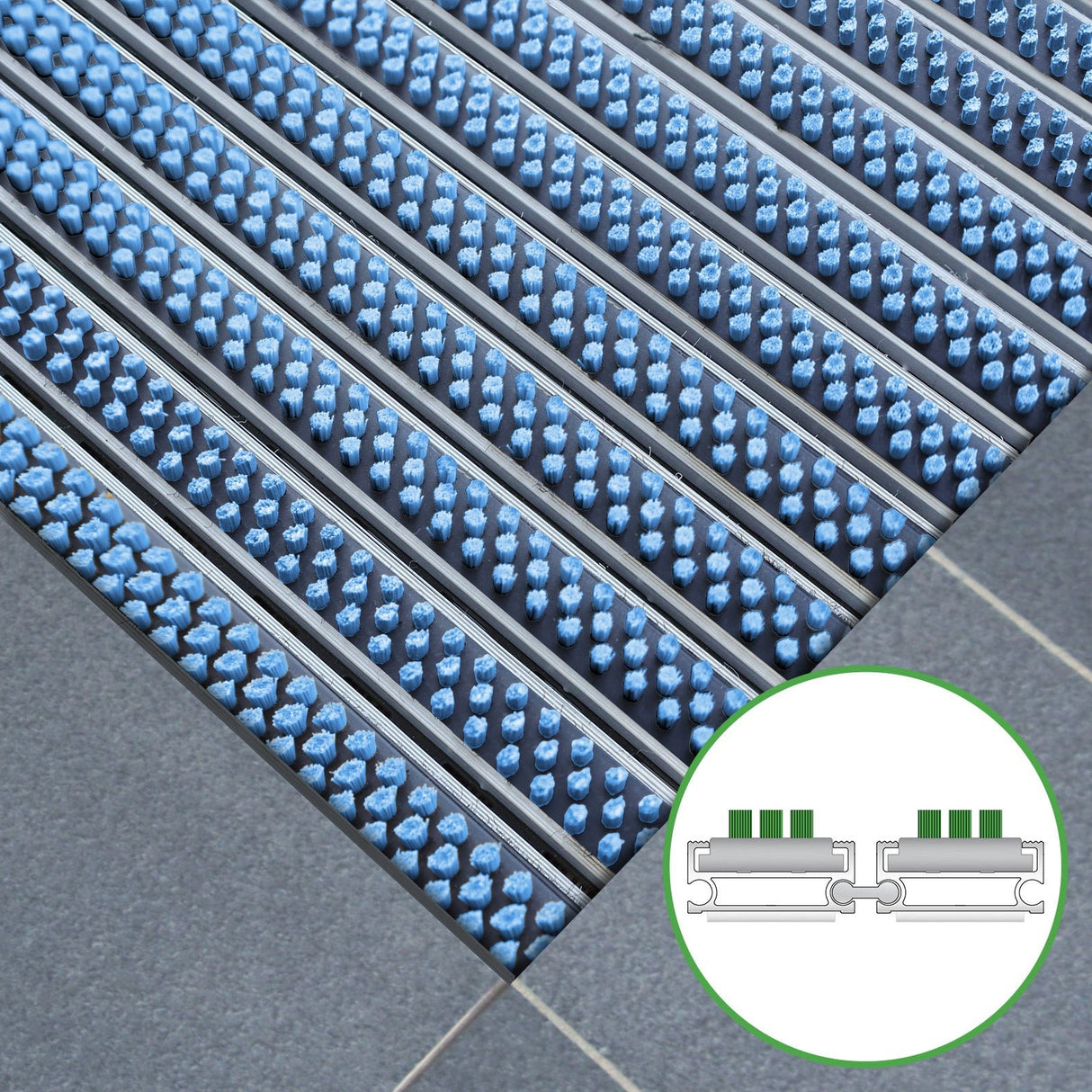 Tapis d'entrée ALUFLOW - insert brosse pour usage extérieur - 3 épaisseurs - Zone 1