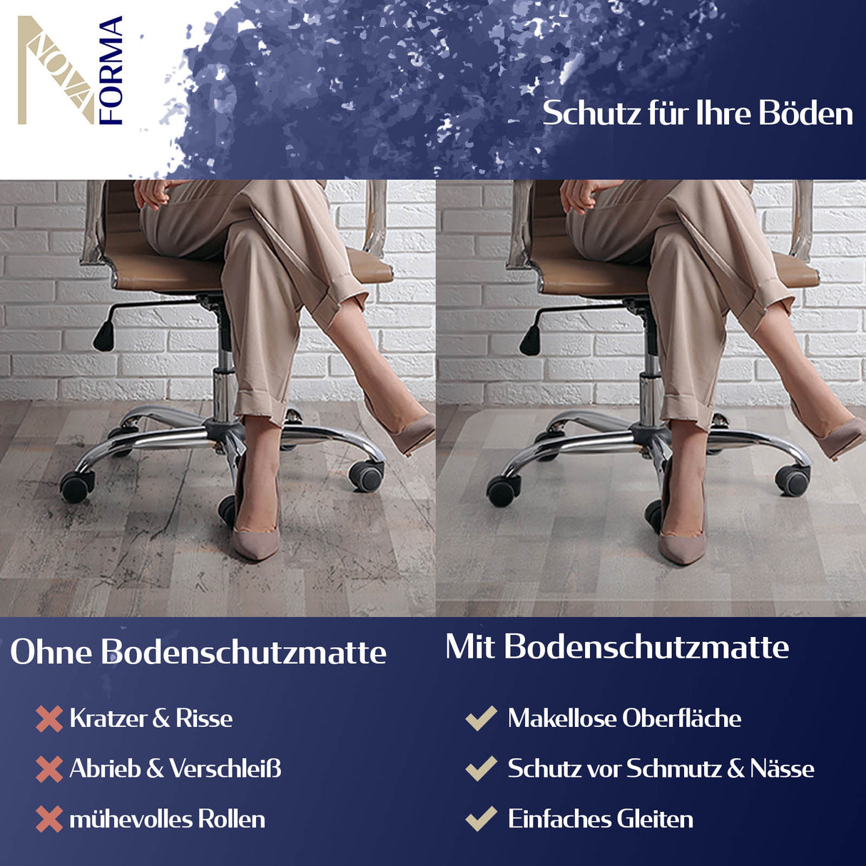 Bodenschutzmatte DURA-MAT - Transparente Bürostuhlunterlage - Für Hartböden