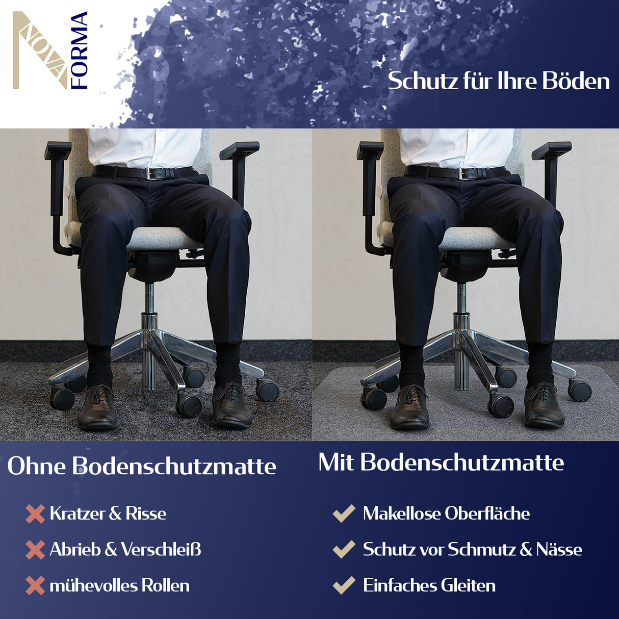 Tapis de protection de sol pour chaises de bureau - transparent pour sols durs ou moquettes - ECO Premium