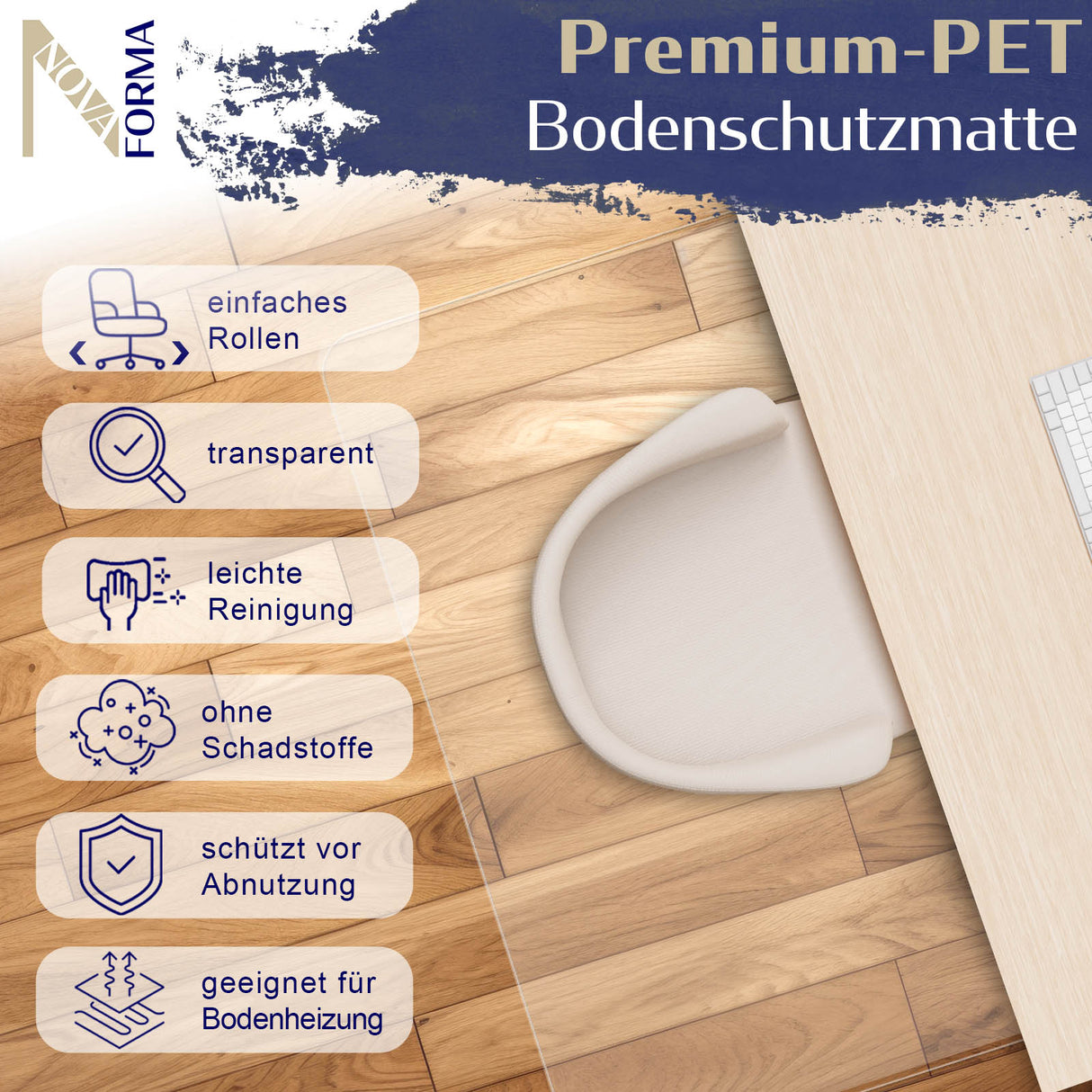 Tapis de protection de sol pour chaises de bureau - transparent pour sols durs ou moquettes - ECO Premium