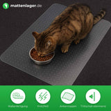 Bodenschutzmatte Glory auf Anthrazit Teppichboden mit einer Hauskatze am essen