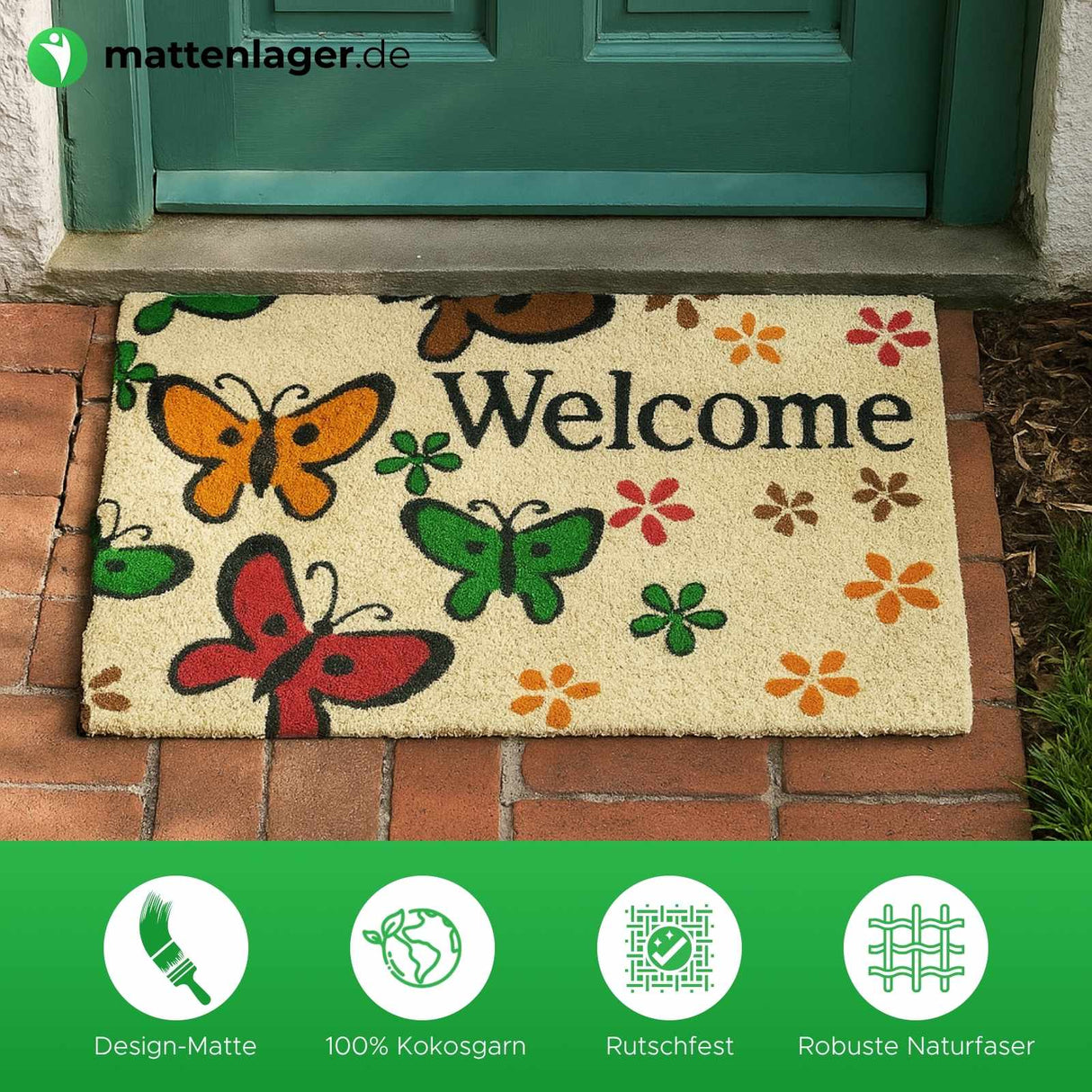 Tapis en noix de coco NATURE TREND - Motif PRINTEMPS - 40 x 60 cm