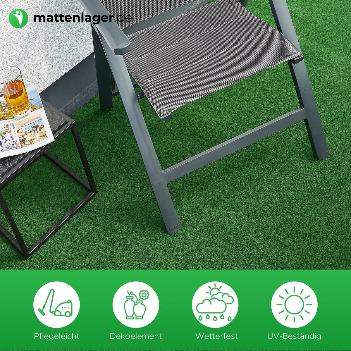 Gazon artificiel plat - tapis de gazon plat pour balcon et terrasse