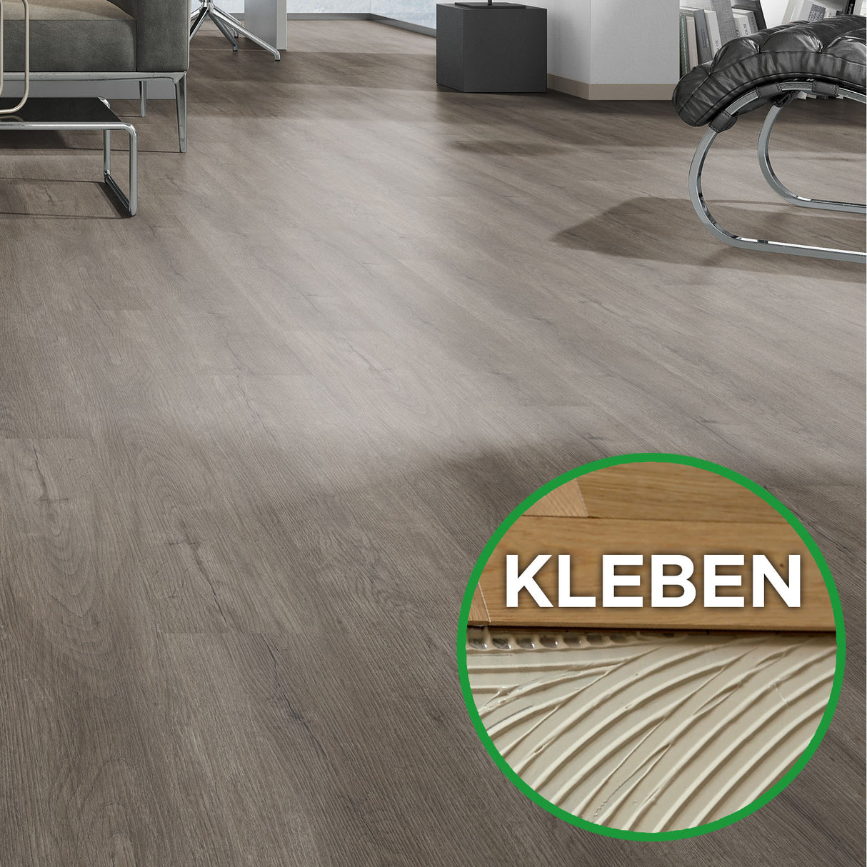 OAK PRO Bodendielen zum Kleben bei Mattenlager | 06 Eiche Aschgrau
