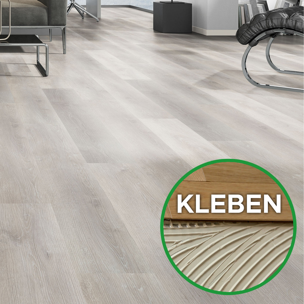 OAK PRO Bodendielen zum Kleben bei Mattenlager | 09 Eiche Silber