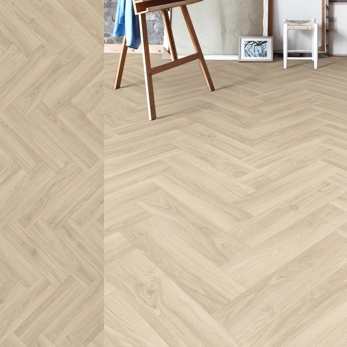 PVC-Bodenbelag FELIX Anwendung Mattenlager | Fischgrät Beige