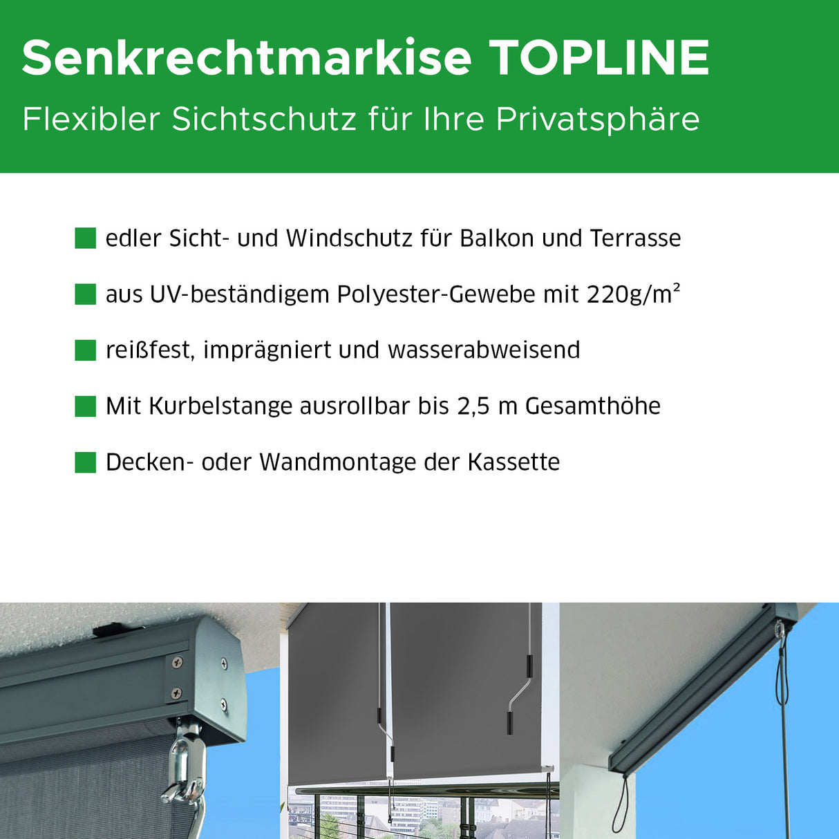 Senkrechtmarkise TOPLINE Informationen Mattenlager