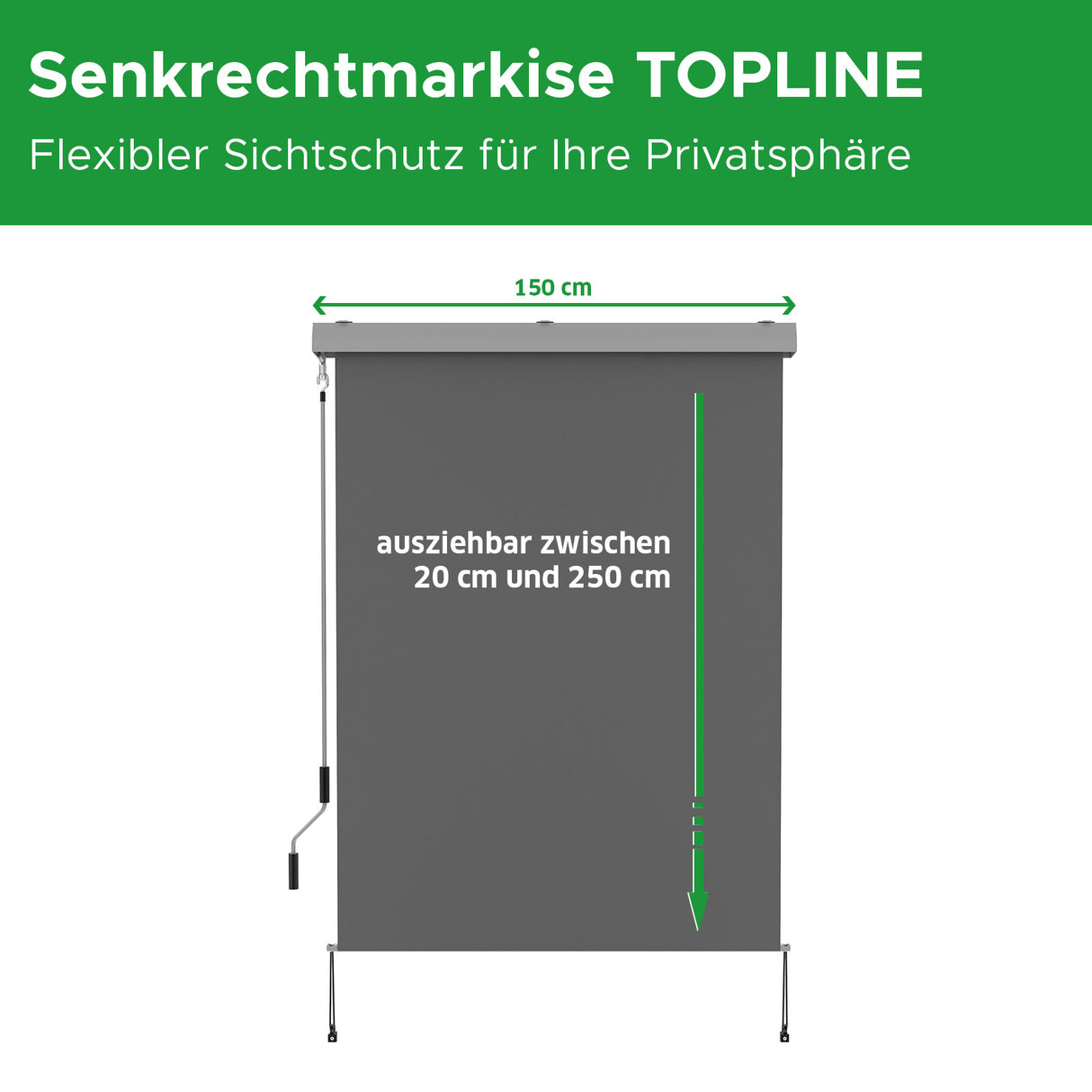 Senkrechtmarkise TOPLINE Produktabmessungen Mattenlager