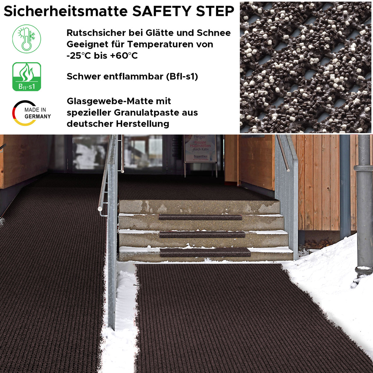 Sicherheitsmatte SAFETY STEP Anwendung Eingangsbereich Mattenlager | Braun