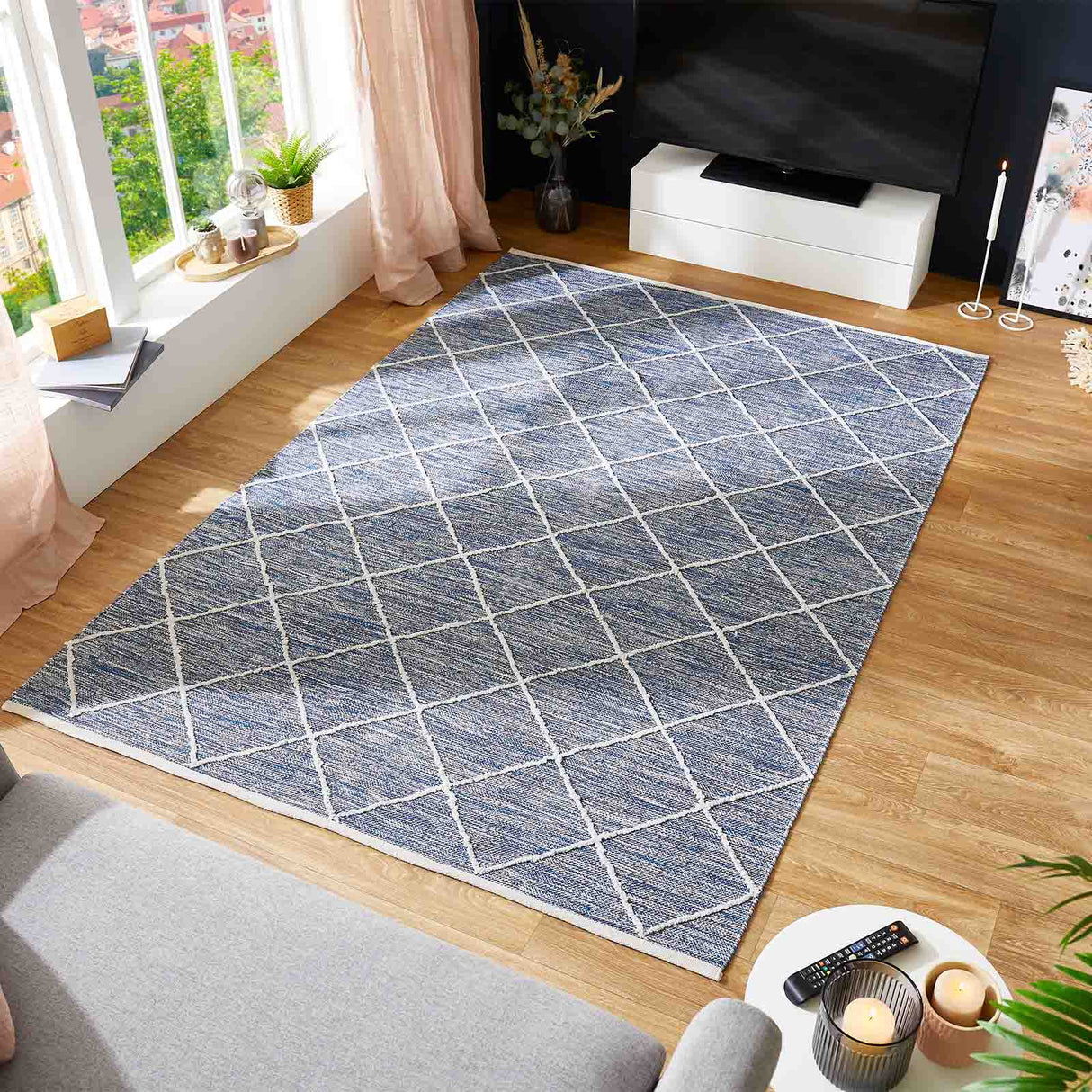 Handweb-Teppich MONTARA Anwendung Zimmer Mattenlager | Blau
