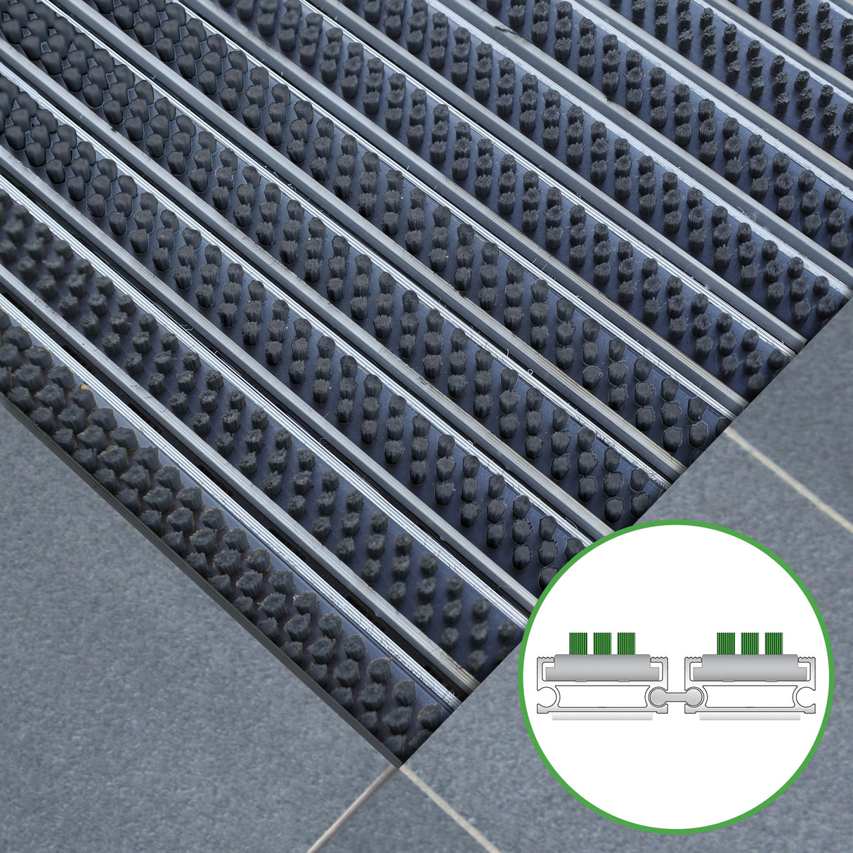 Tapis d'entrée ALUFLOW - insert brosse pour usage extérieur - 3 épaisseurs - Zone 1