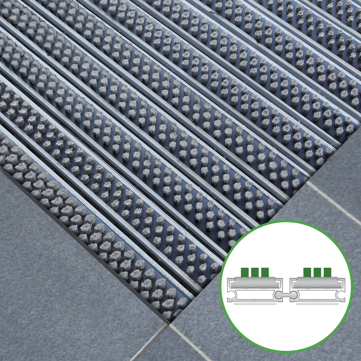 Tapis d'entrée ALUFLOW - insert brosse pour usage extérieur - 3 épaisseurs - Zone 1