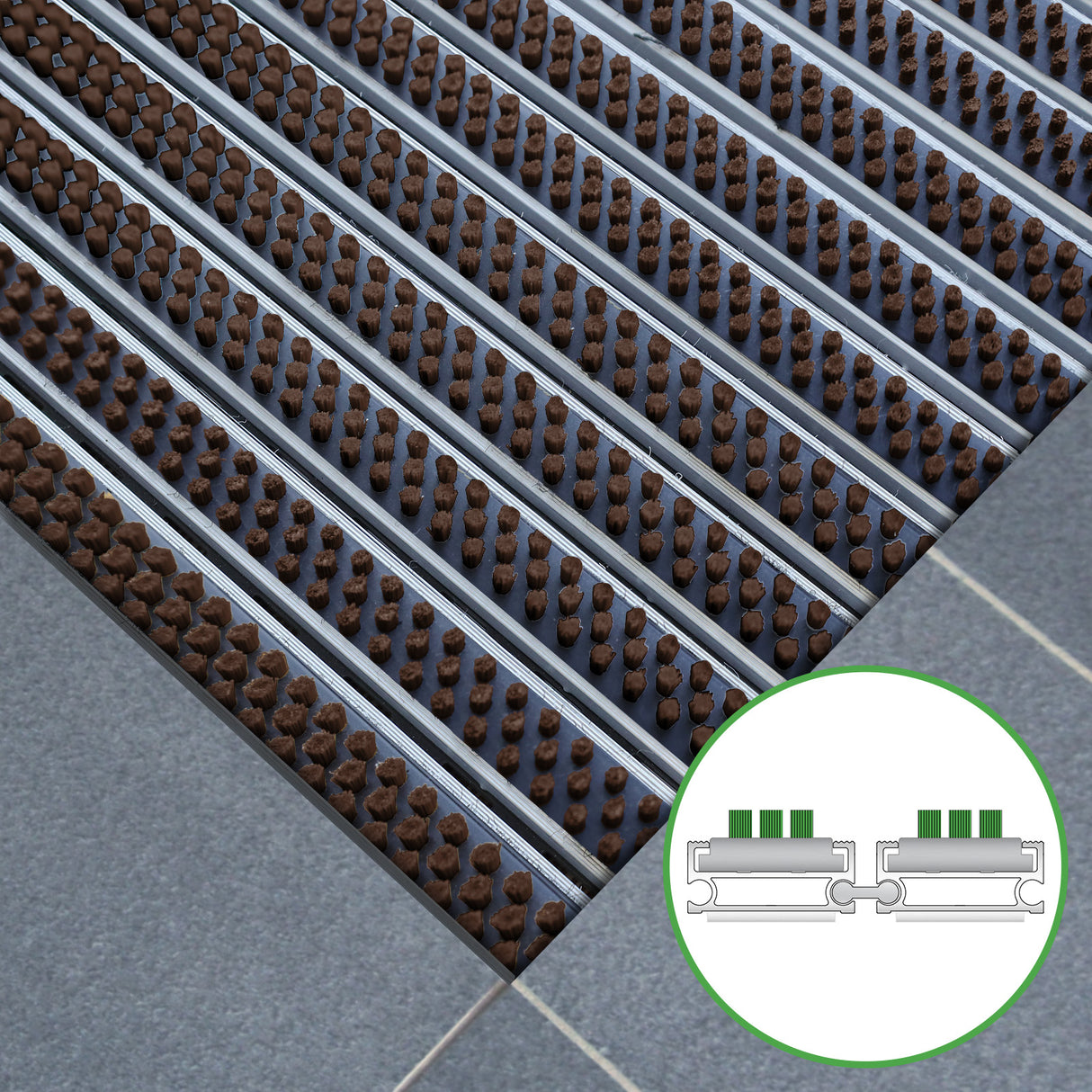 Tapis d'entrée ALUFLOW - insert brosse pour usage extérieur - 3 épaisseurs - Zone 1