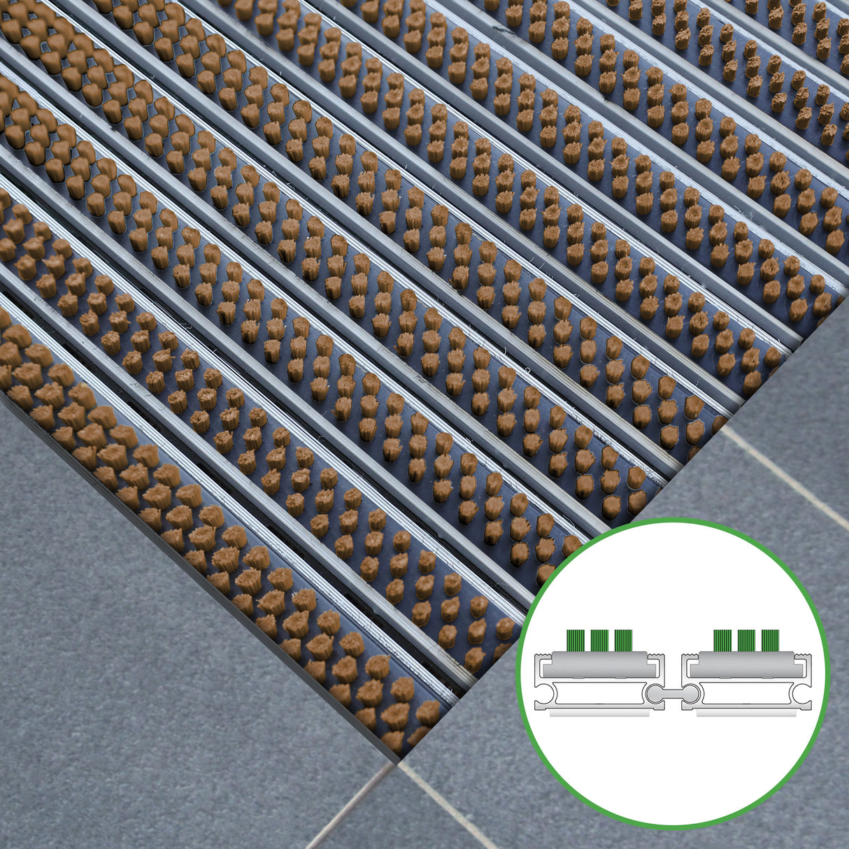 Tapis d'entrée ALUFLOW - insert brosse pour usage extérieur - 3 épaisseurs - Zone 1