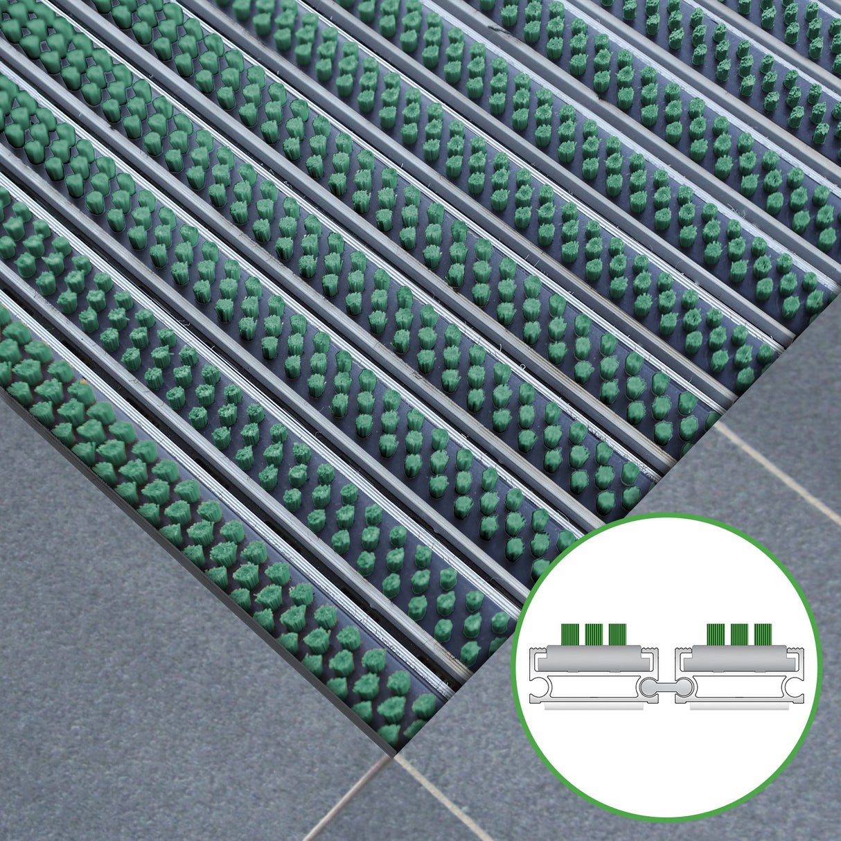 Tapis d'entrée ALUFLOW - insert brosse pour usage extérieur - 3 épaisseurs - Zone 1