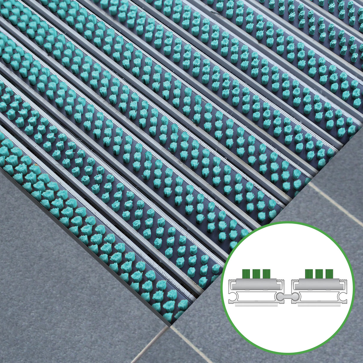 Tapis d'entrée ALUFLOW - insert brosse pour usage extérieur - 3 épaisseurs - Zone 1
