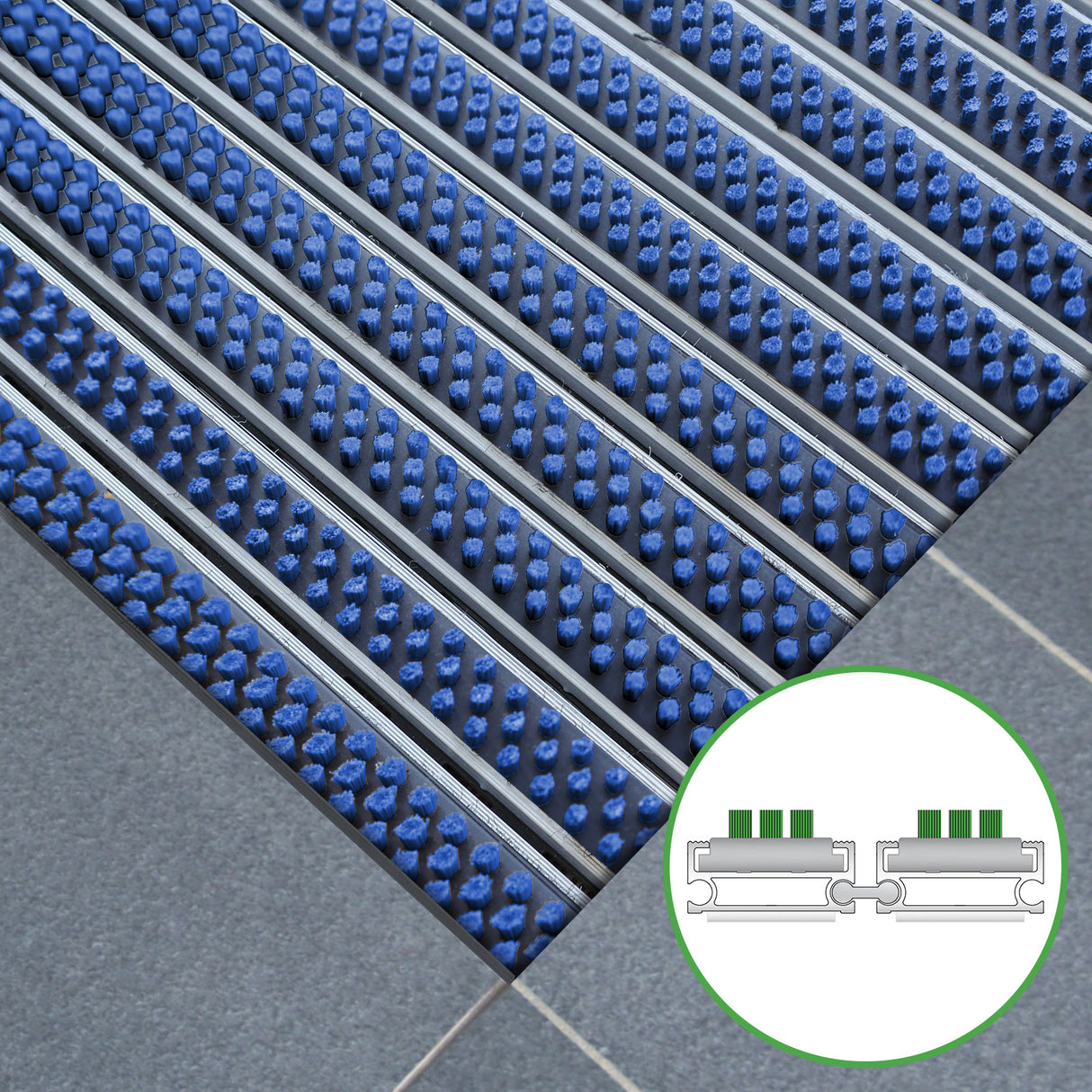 Tapis d'entrée ALUFLOW - insert brosse pour usage extérieur - 3 épaisseurs - Zone 1