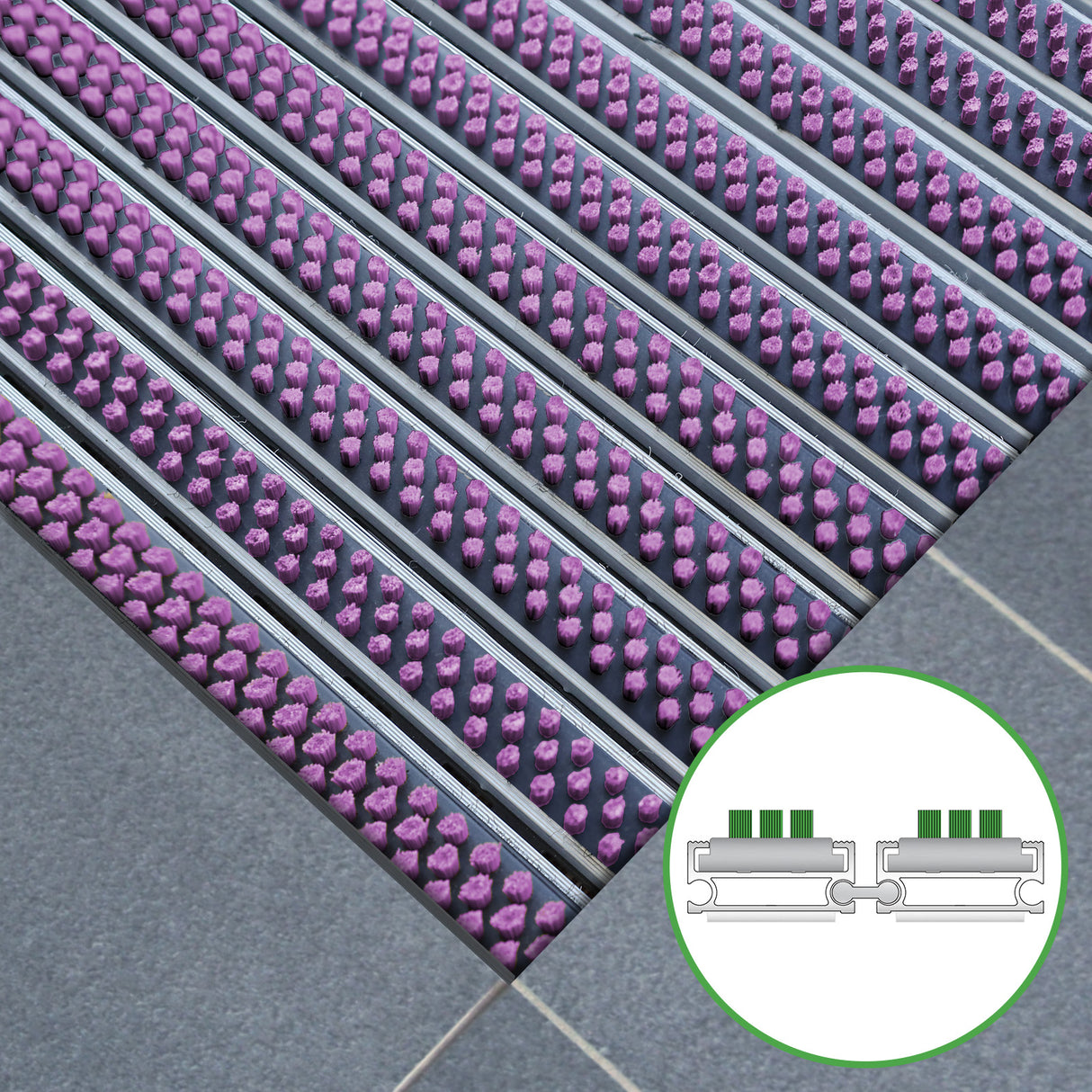 Tapis d'entrée ALUFLOW - insert brosse pour usage extérieur - 3 épaisseurs - Zone 1