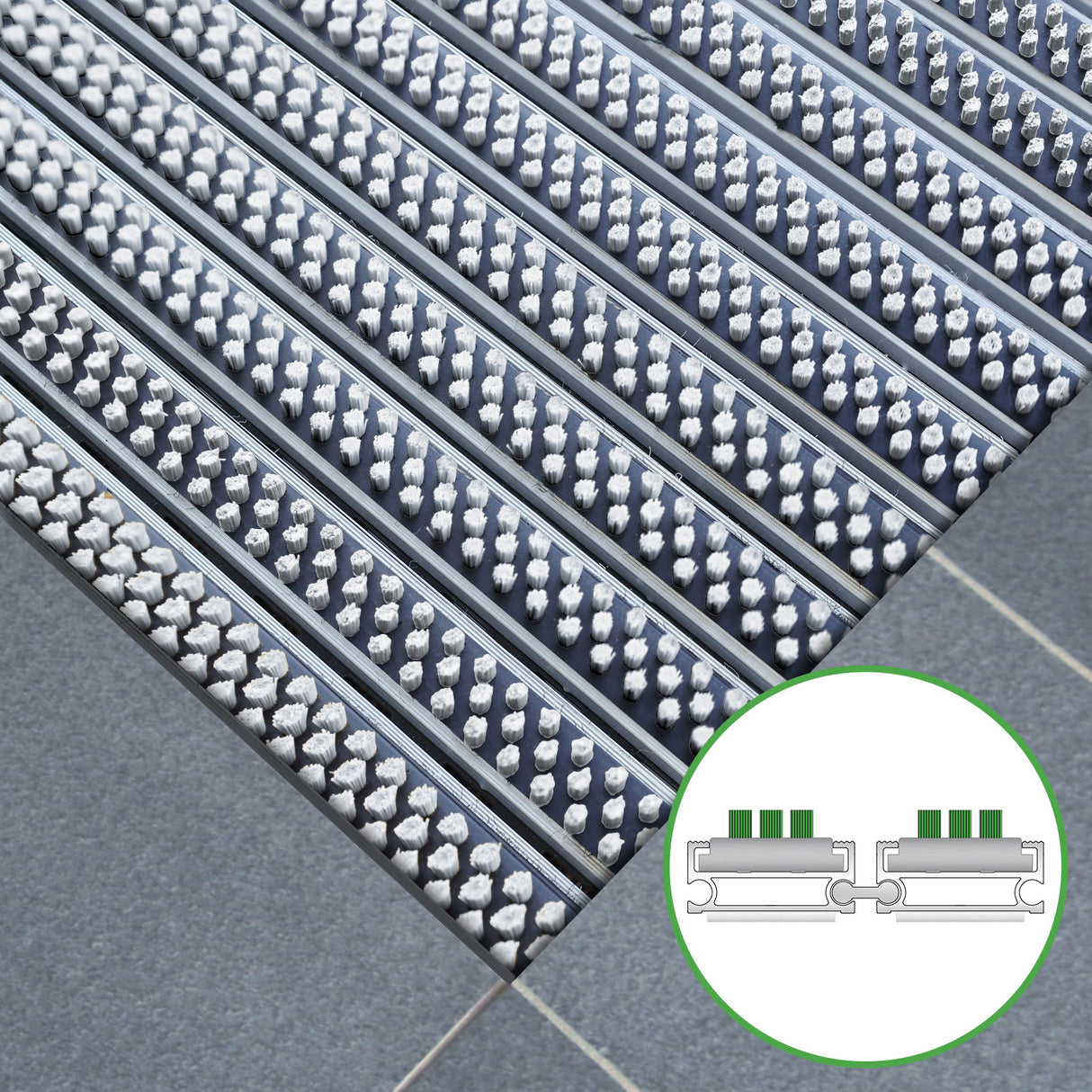Tapis d'entrée ALUFLOW - insert brosse pour usage extérieur - 3 épaisseurs - Zone 1