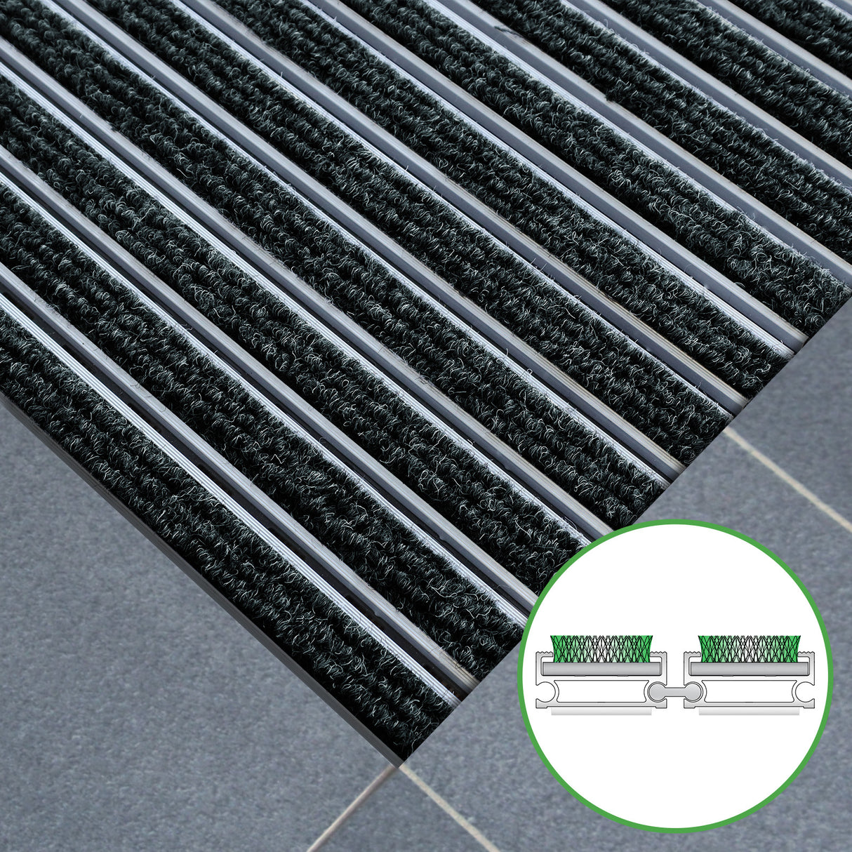 Eingangsmatte ALUFLOW Low mit Nadelfilz-Einsatz Mattenlager | Schwarz