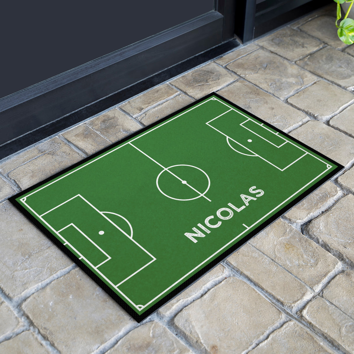 Fußmatte SPORT STYLE - Design "Fußballfeld mit Name" - personalisierbar | Grün/Weiß