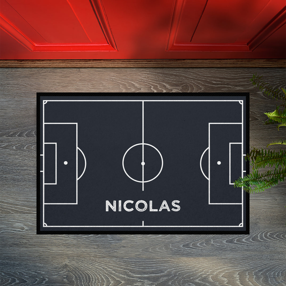 Fußmatte SPORT STYLE - Design "Fußballfeld mit Name" - personalisierbar | Anthrazit/Weiß