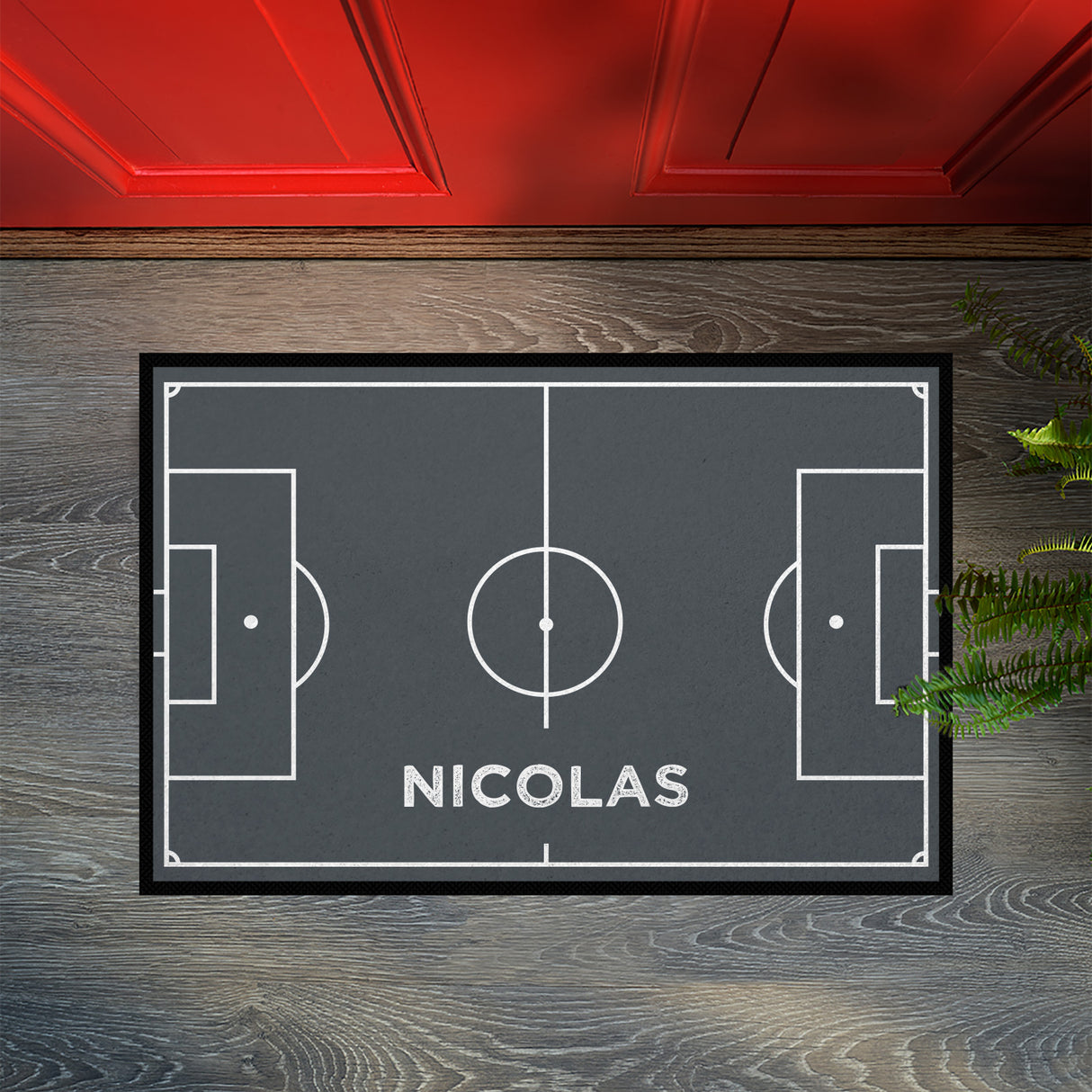 Fußmatte SPORT STYLE - Design "Fußballfeld mit Name" - personalisierbar | Dunkelgrau/Weiß
