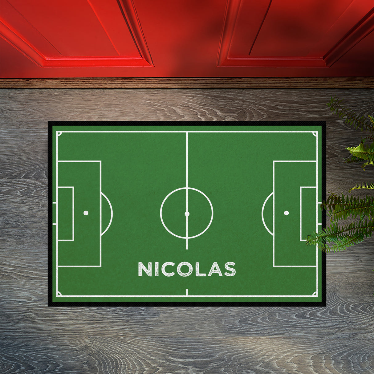 Fußmatte SPORT STYLE - Design "Fußballfeld mit Name" - personalisierbar | Grün/Weiß