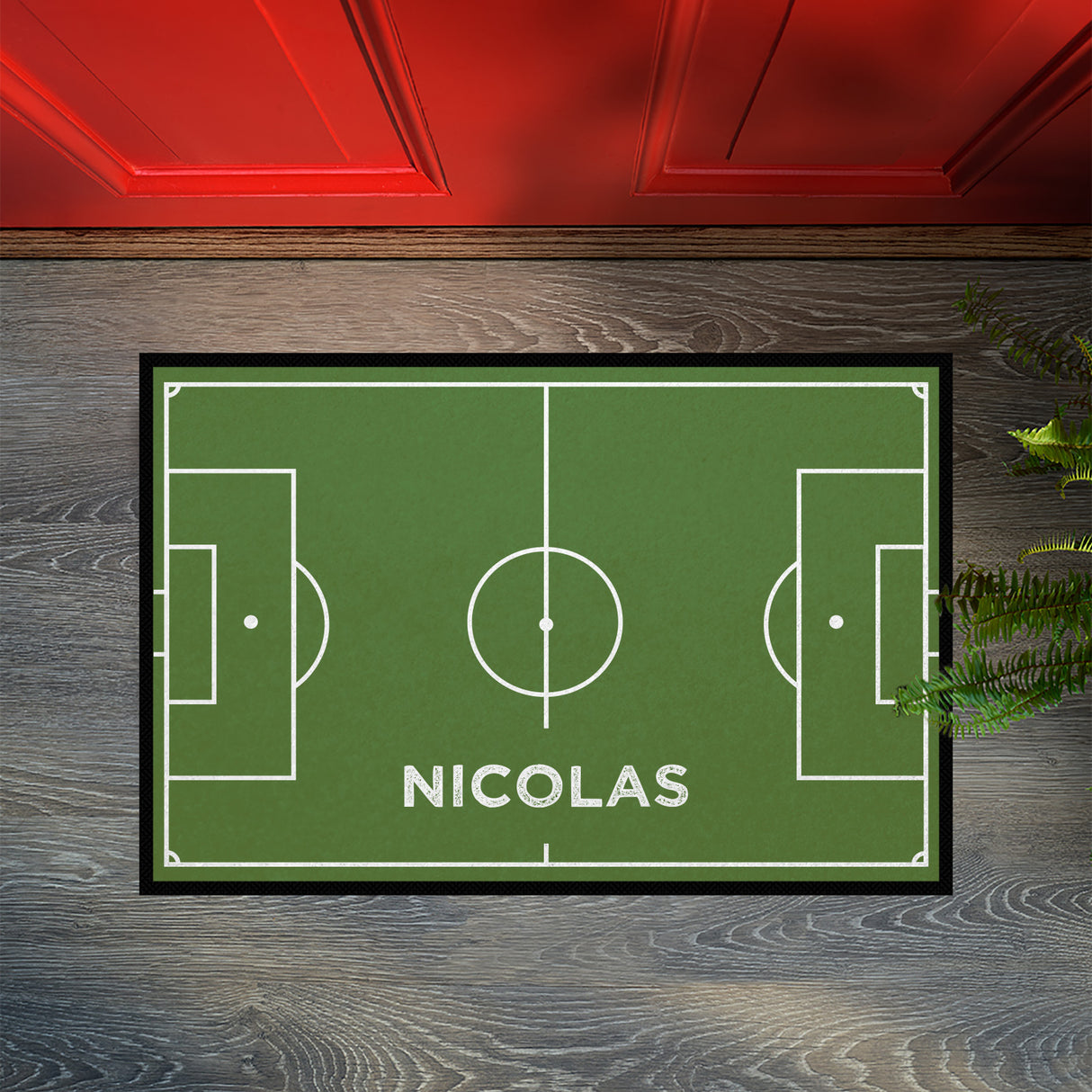 Fußmatte SPORT STYLE - Design "Fußballfeld mit Name" - personalisierbar | Kiwi/Weiß