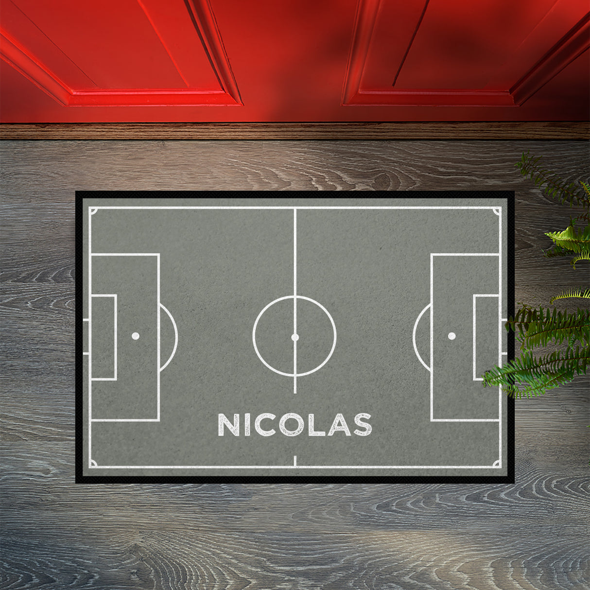 Fußmatte SPORT STYLE - Design "Fußballfeld mit Name" - personalisierbar | Nebel/Weiß