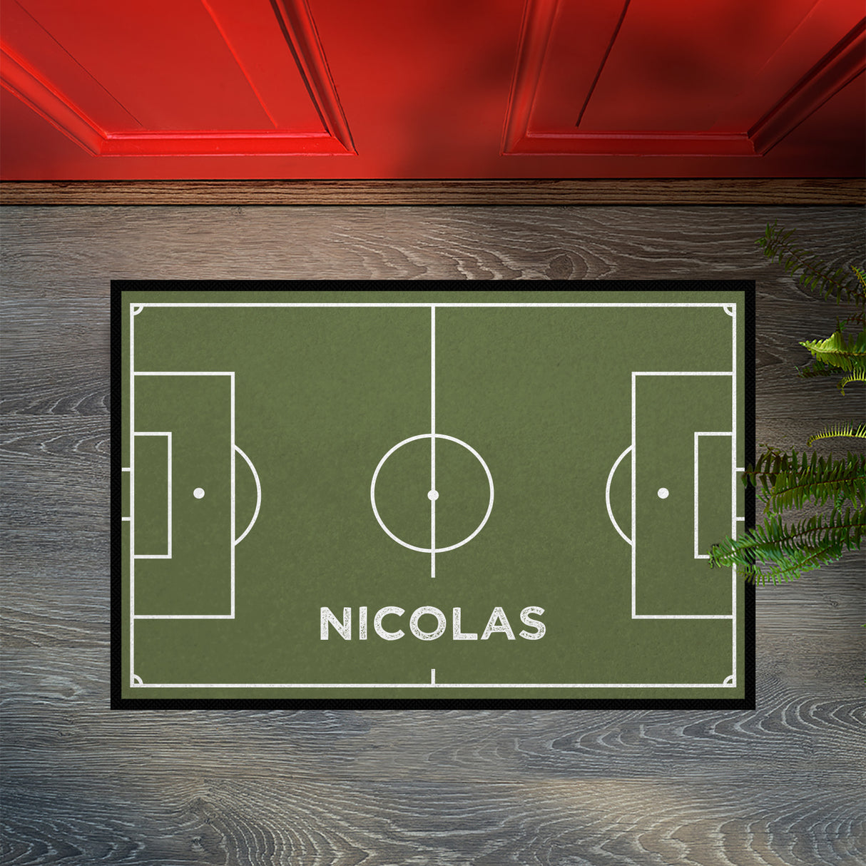 Fußmatte SPORT STYLE - Design "Fußballfeld mit Name" - personalisierbar | Oliv/Weiß