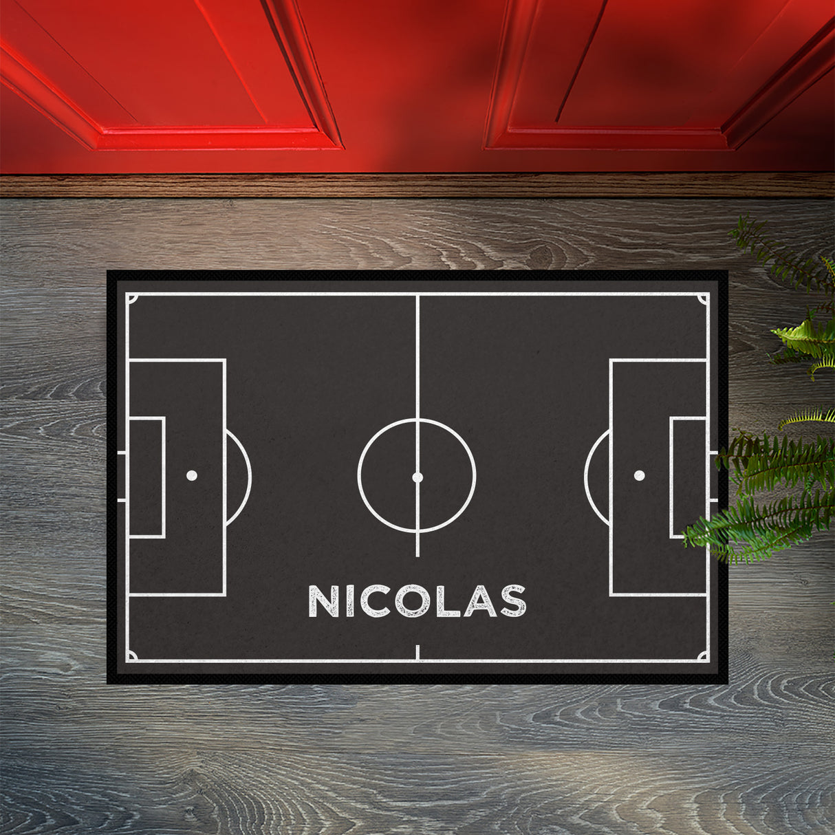 Fußmatte SPORT STYLE - Design "Fußballfeld mit Name" - personalisierbar | Schiefer/Weiß