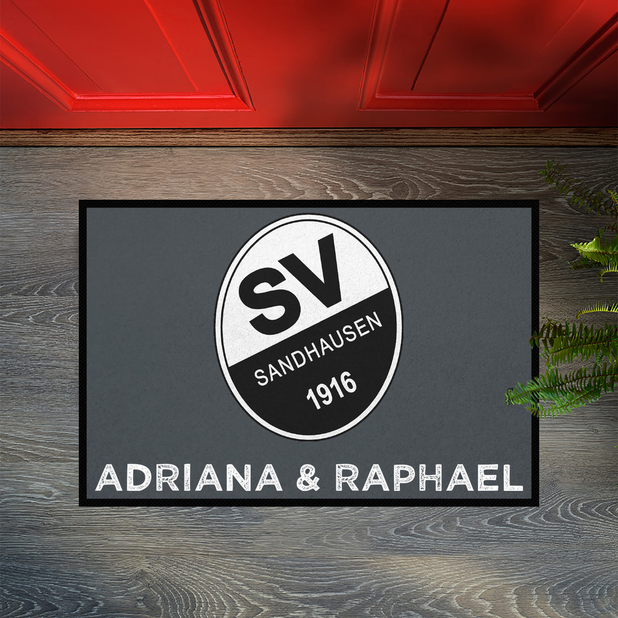 Fußmatte SVS-FANMATTE - Design "Logo mit Name" - personalisierbar | Dunkelgrau/Weiß