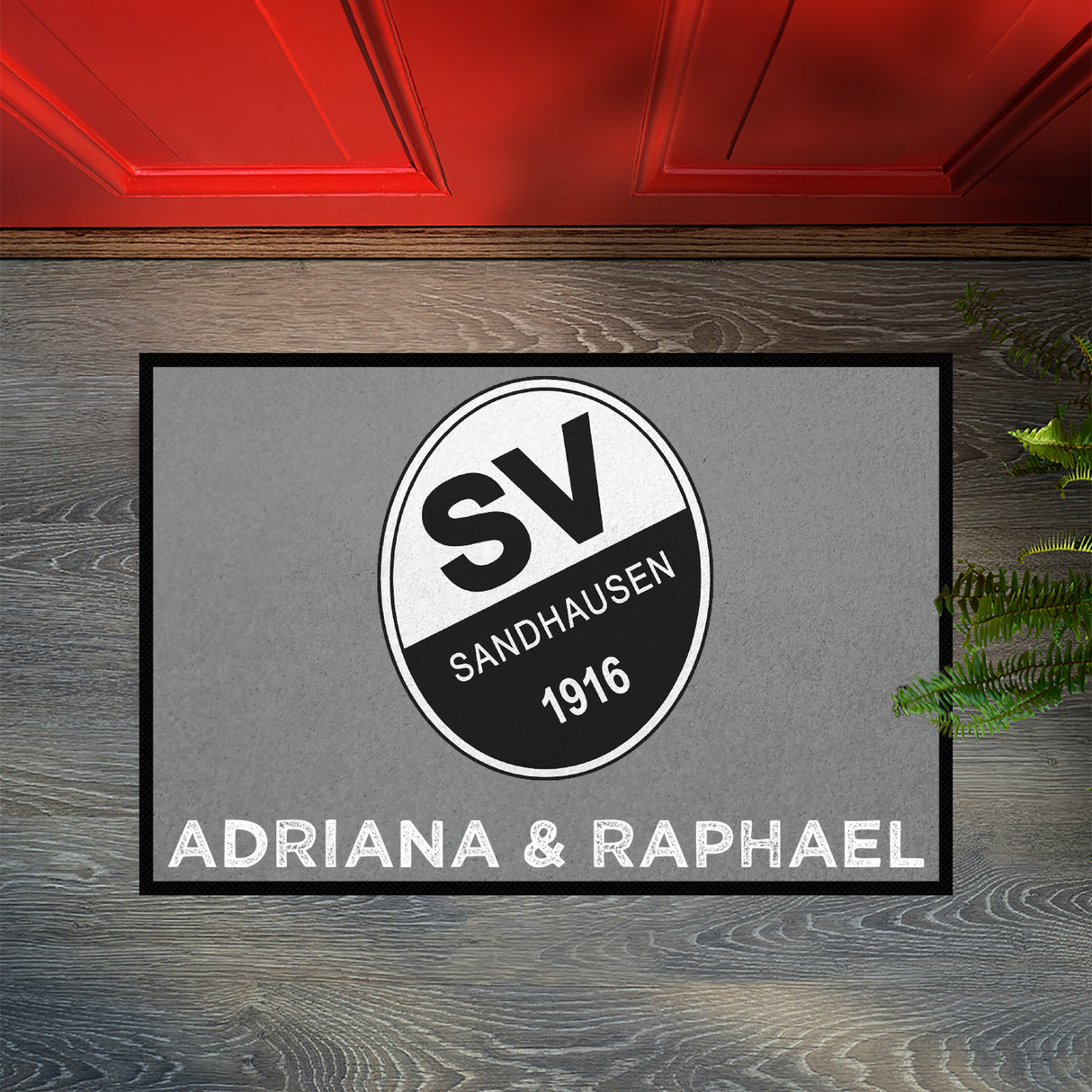 Fußmatte SVS-FANMATTE - Design "Logo mit Name" - personalisierbar | Mittelgrau/Weiß