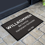 Fußmatte SVS-FANMATTE - Design "Willkommen bei Familie XY" - personalisierbar | Schiefer/Weiß