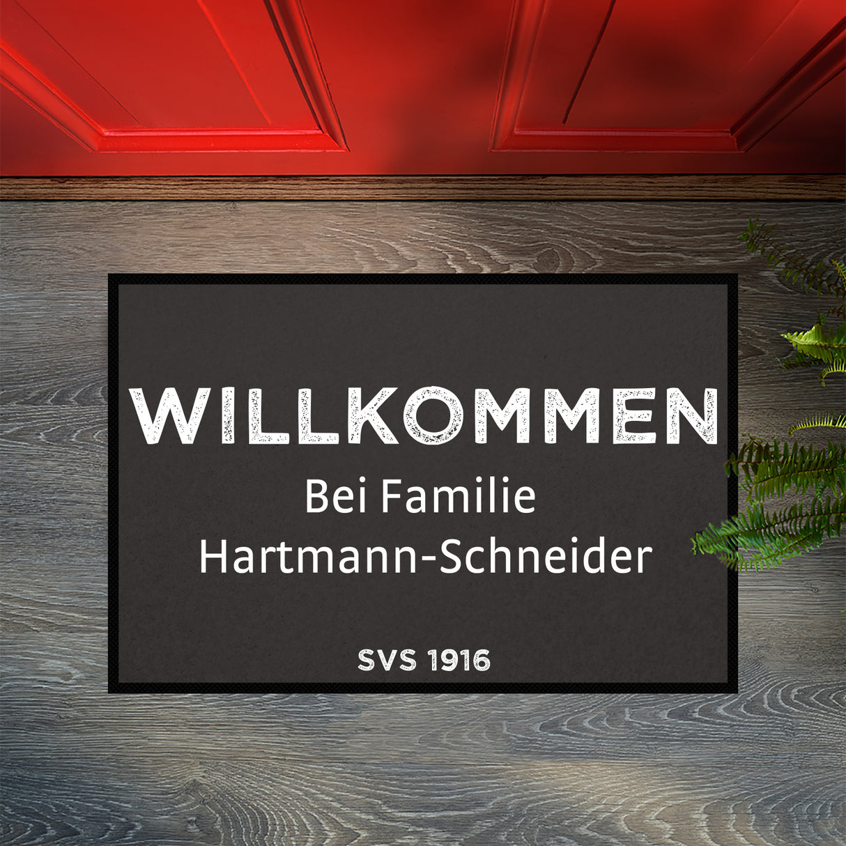 Fußmatte SVS-FANMATTE - Design "Willkommen bei Familie XY" - personalisierbar | Schiefer/Weiß