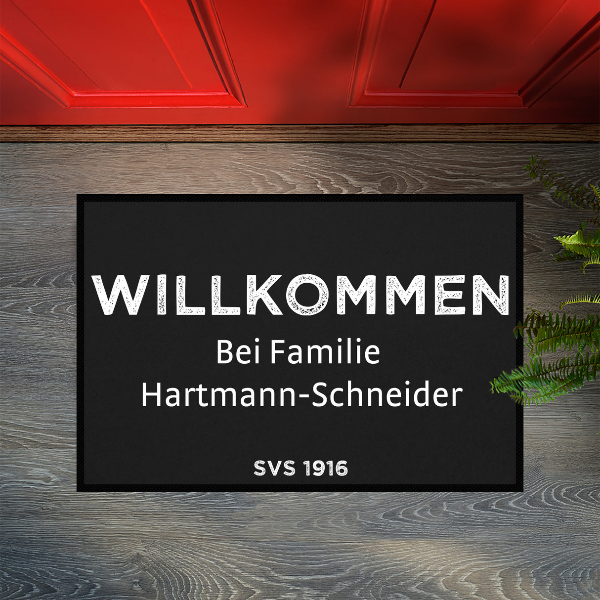 Fußmatte SVS-FANMATTE - Design "Willkommen bei Familie XY" - personalisierbar | Schwarz/Weiß