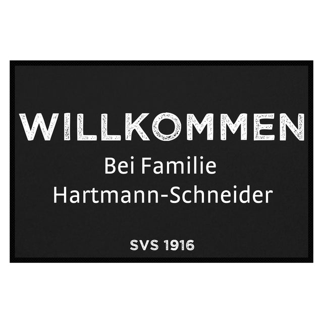 Fußmatte SVS-FANMATTE - Design "Willkommen bei Familie XY" - personalisierbar | Schwarz/Weiß